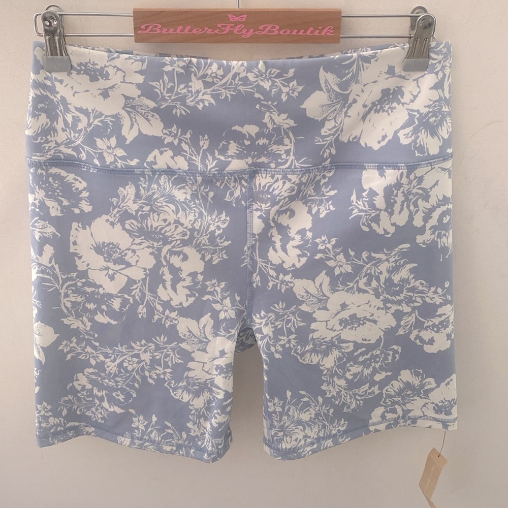 Reformation Ecomove High Rise 7" Bike Short Porcelain Blue/White Floral, XL, NWT - Picture 5 of 9